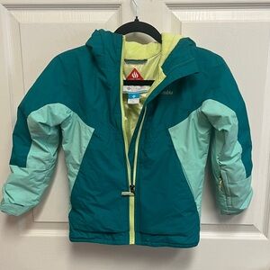 Columbia Kids' Aqua and Light Green Rain/Snow jacket coat, XSmall, 6/6x size.